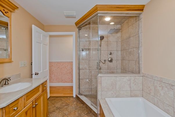 Bathroom, Dual Sink Vanities, Glass Shower, Interior, Recessed Lighting