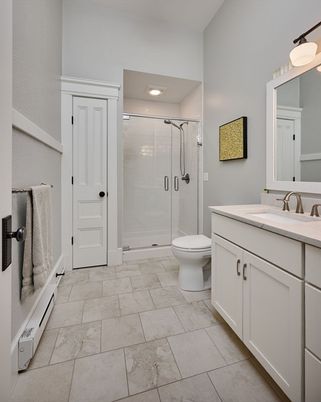 Bathroom, Glass Shower, Interior, Recessed Lighting
