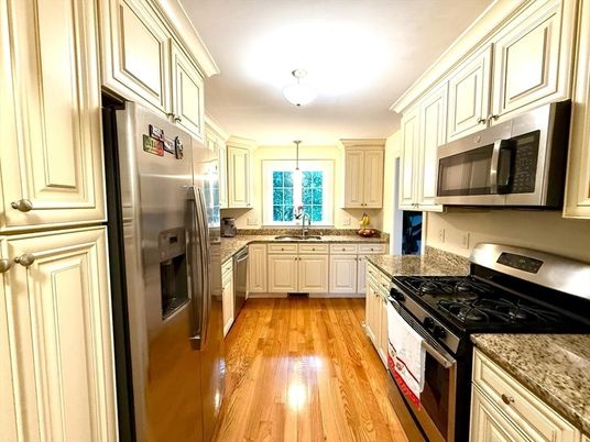Interior, Kitchen, Stainless Steel Appliances, Wood Texture Flooring