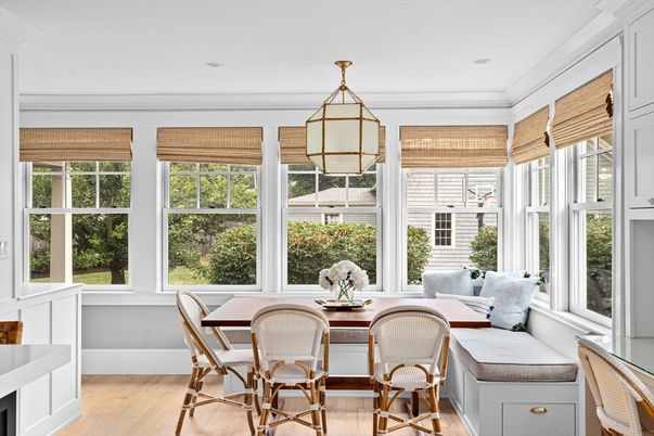 Dining room, Interior, Recessed Lighting, Sun Room, Wood Texture Flooring