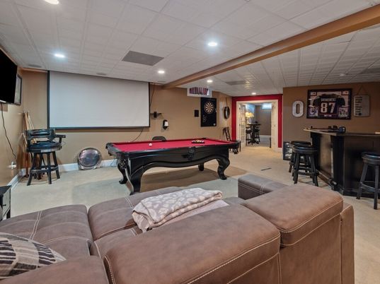 Billiard Table, Game Room, Interior, Projection Screen, Recessed Lighting