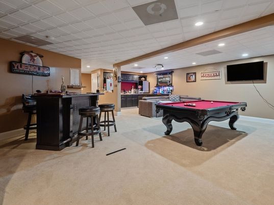 Billiard Table, Game Room, Interior, Recessed Lighting
