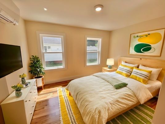 Bedroom, Interior, Recessed Lighting, Wood Texture Flooring