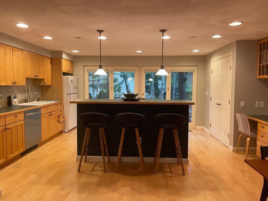 Interior, Kitchen, Pendant Lights, Recessed Lighting, Wood Texture Flooring