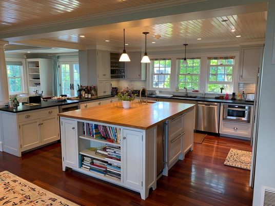 Interior, Kitchen, Pendant Lights, Recessed Lighting, Stainless Steel Appliances, Wooden Ceilings, Wood Texture Flooring