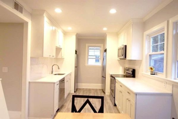 Interior, Kitchen, Recessed Lighting, Wood Texture Flooring