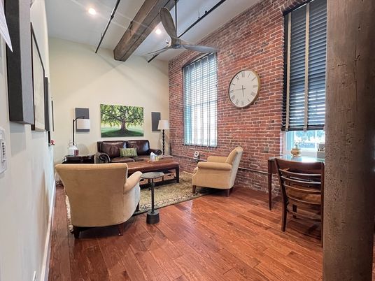 Interior, Living room, Recessed Lighting, Stone Walls, Wooden Beams, Wood Texture Flooring