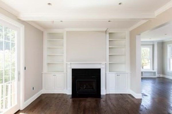Empty room, Fireplace, Interior, Recessed Lighting, Wood Texture Flooring
