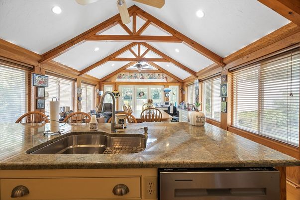 Dining room, Interior, Recessed Lighting, Wooden Beams