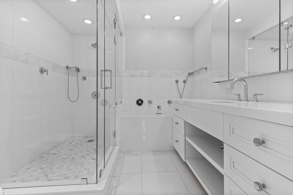 Bathroom, Dual Sink Vanities, Glass Shower, Interior, Recessed Lighting