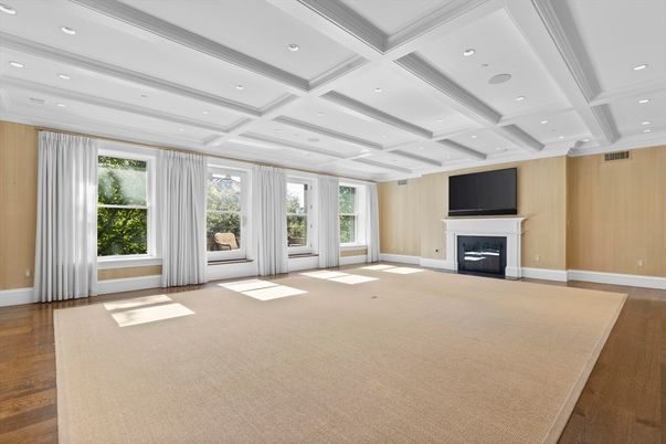 Empty room, Fireplace, Interior, Recessed Lighting, Wood Texture Flooring