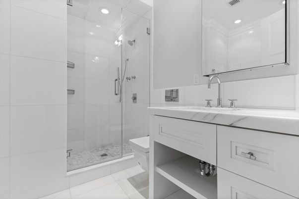 Bathroom, Glass Shower, Interior, Recessed Lighting