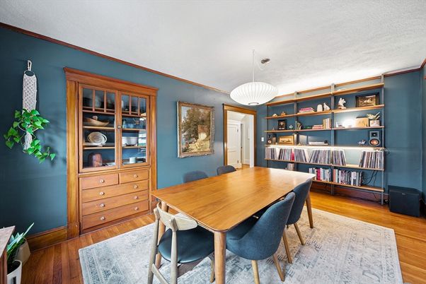 Dining room, Interior, Pendant Lights, Wood Texture Flooring