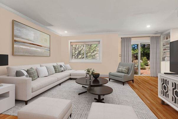Interior, Living room, Recessed Lighting, Wood Texture Flooring