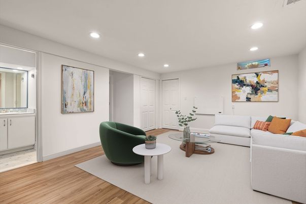 Interior, Living room, Recessed Lighting, Wood Texture Flooring