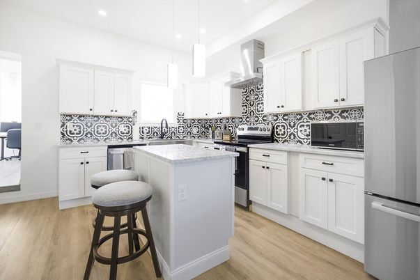 Interior, Kitchen, Pendant Lights, Recessed Lighting, Wood Texture Flooring