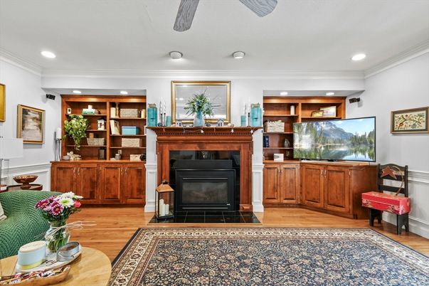 Fireplace, Interior, Recessed Lighting, Wood Texture Flooring