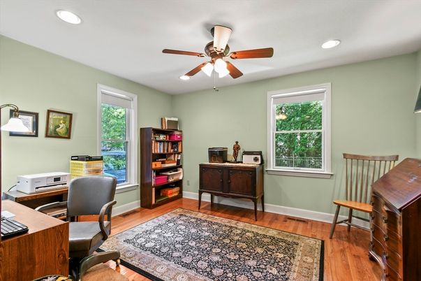 Home Office, Interior, Recessed Lighting, Wood Texture Flooring