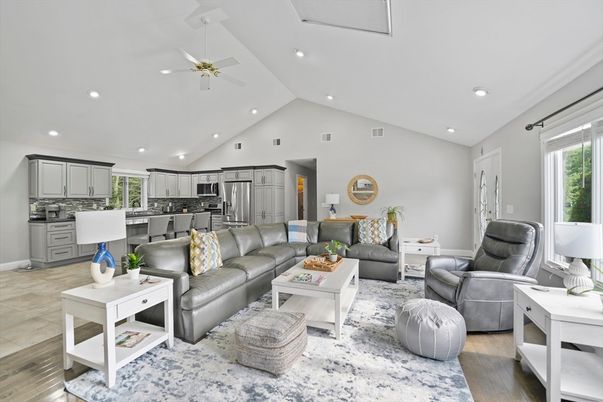 Interior, Kitchen, Living room, Recessed Lighting, Stainless Steel Appliances, Wood Texture Flooring
