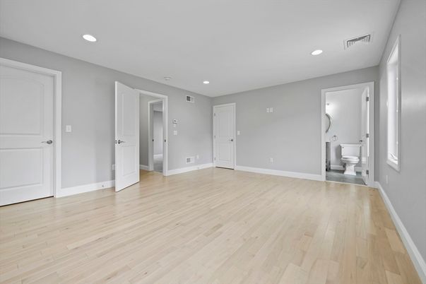 Bathroom, Empty room, Interior, Recessed Lighting, Wood Texture Flooring