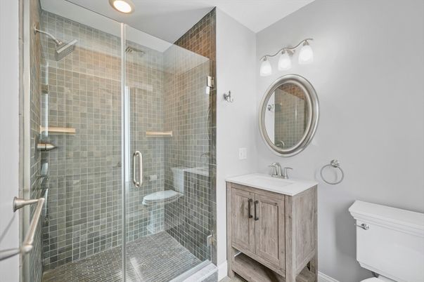 Bathroom, Glass Shower, Interior, Recessed Lighting