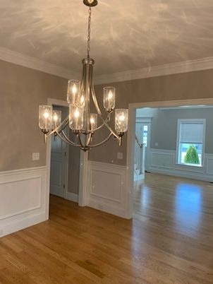 Chandelier, Empty room, Interior, Wood Texture Flooring