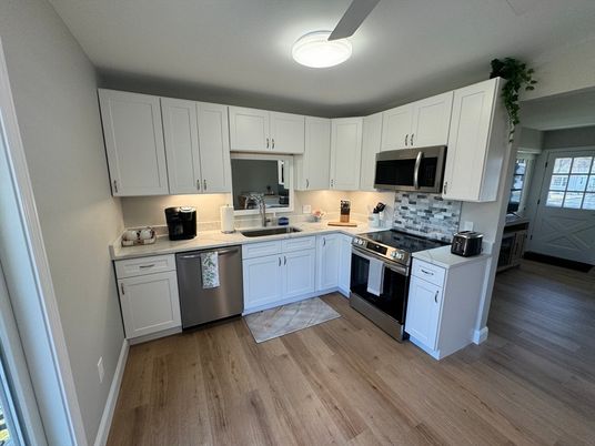 Interior, Kitchen, Stainless Steel Appliances, Wood Texture Flooring