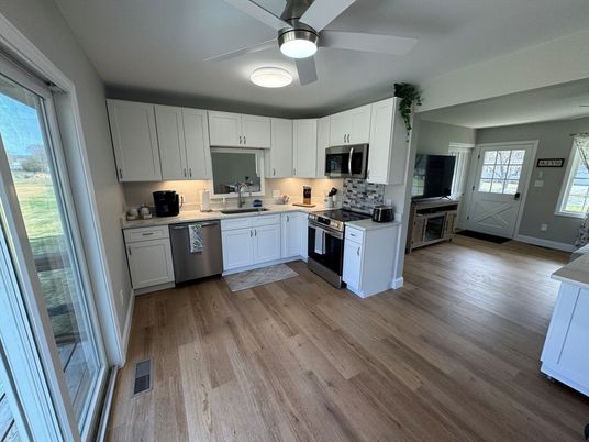 Interior, Kitchen, Stainless Steel Appliances, Wood Texture Flooring