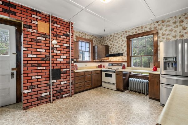 Interior, Kitchen, Stainless Steel Appliances, Stone Walls