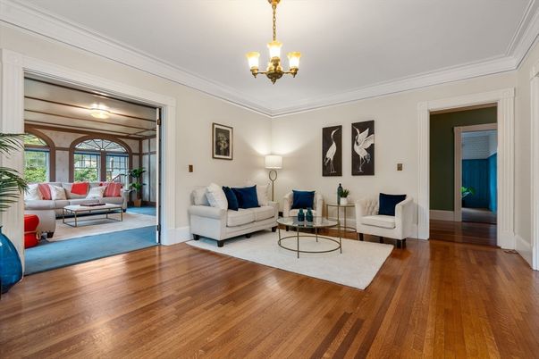 Chandelier, Interior, Living room, Wood Texture Flooring