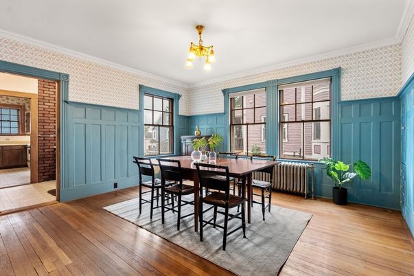 Chandelier, Dining room, Interior, Wood Texture Flooring