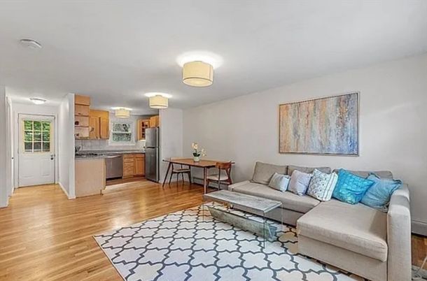 Interior, Kitchen, Living room, Stainless Steel Appliances, Wood Texture Flooring