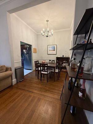 Chandelier, Dining room, Interior, Wood Texture Flooring