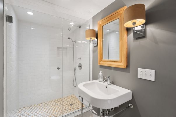 Bathroom, Glass Shower, Interior, Recessed Lighting