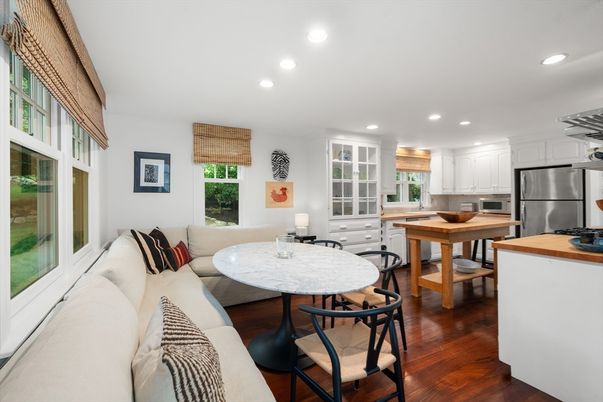 Dining room, Interior, Kitchen, Living room, Recessed Lighting, Stainless Steel Appliances, Wood Texture Flooring