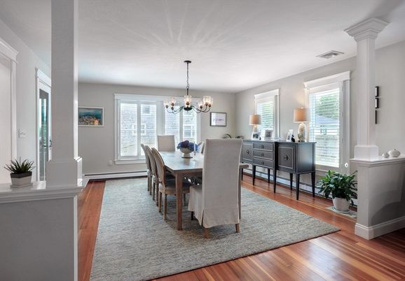 Chandelier, Dining room, Interior, Wood Texture Flooring