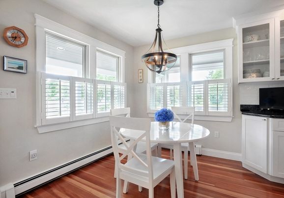 Chandelier, Dining room, Interior, Pendant Lights, Recessed Lighting, Wood Texture Flooring