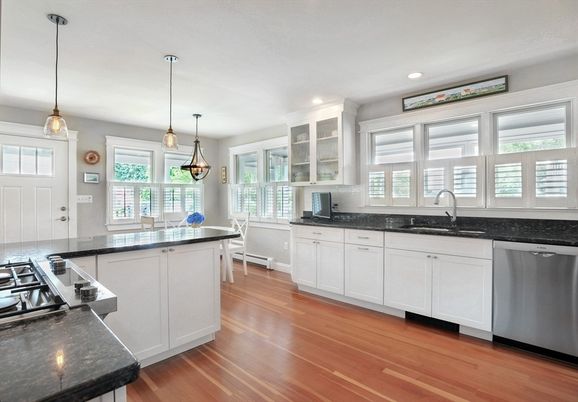 Interior, Kitchen, Pendant Lights, Recessed Lighting, Wood Texture Flooring