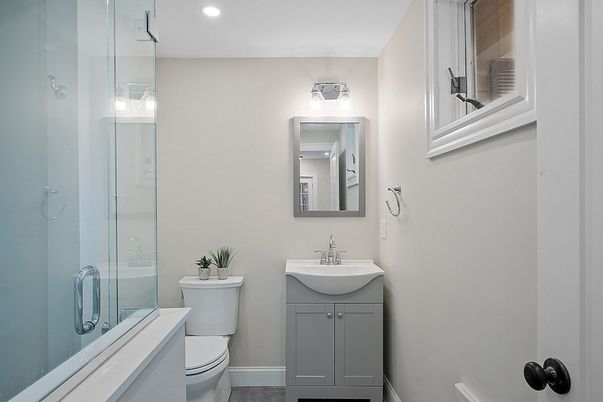 Bathroom, Glass Shower, Interior, Recessed Lighting