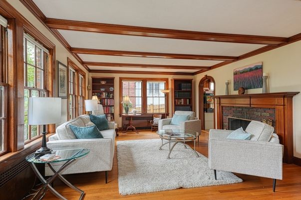Fireplace, Interior, Living room, Wooden Beams, Wood Texture Flooring