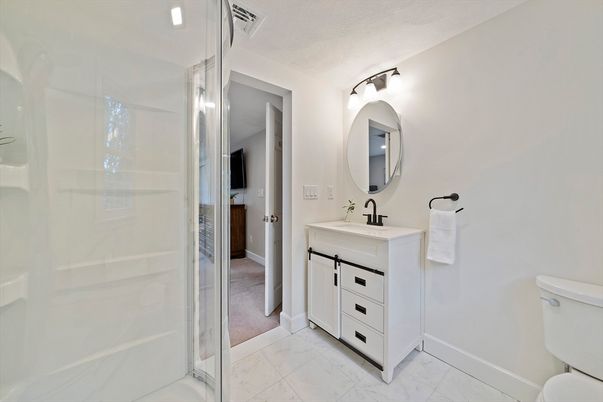 Bathroom, Glass Shower, Interior, Marble