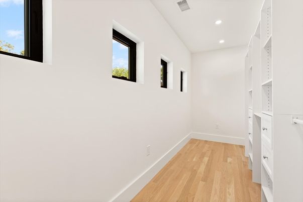Empty room, Interior, Recessed Lighting, Walk-in Closets, Wood Texture Flooring