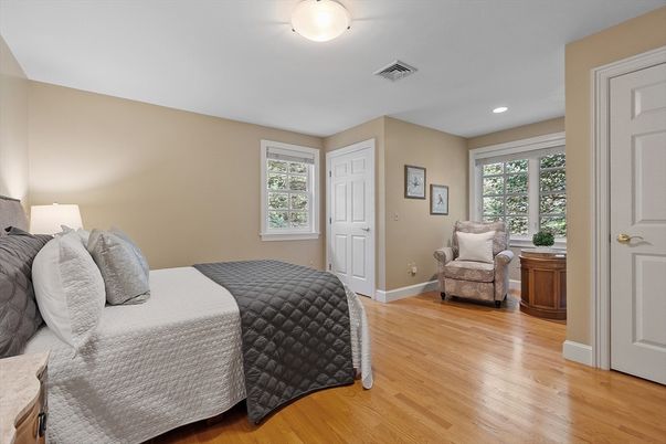 Bedroom, Interior, Recessed Lighting, Wood Texture Flooring