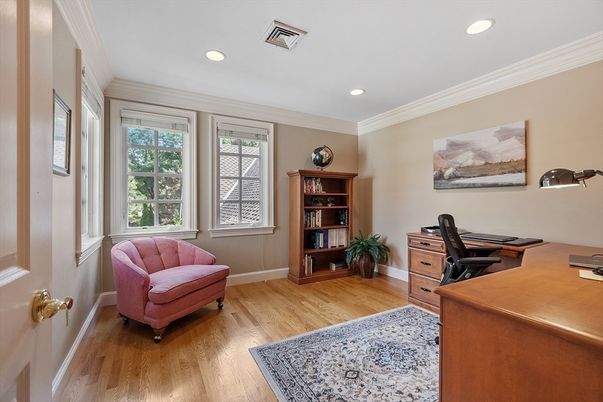 Home Office, Interior, Recessed Lighting, Wood Texture Flooring