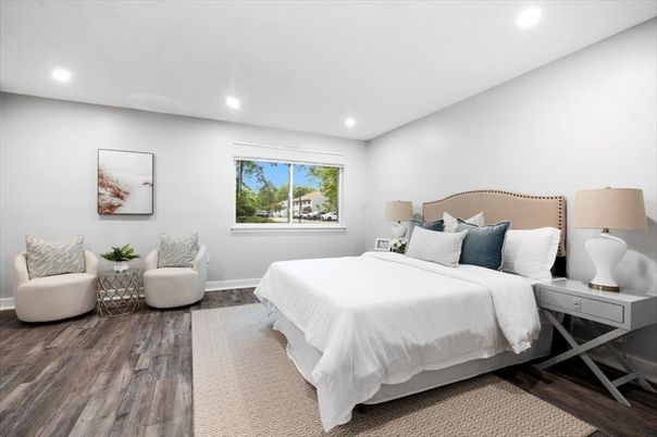 Bedroom, Interior, Recessed Lighting, Wood Texture Flooring