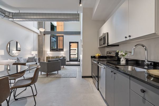 Dining room, Interior, Kitchen, Living room, Pendant Lights, Stainless Steel Appliances