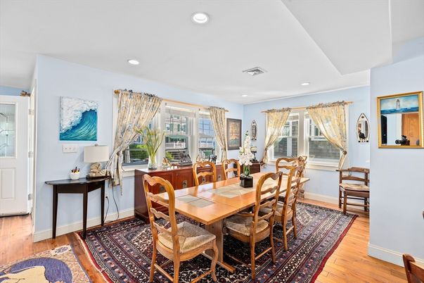 Dining room, Interior, Recessed Lighting, Wood Texture Flooring