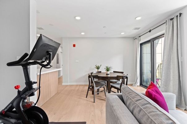 Dining room, Fitness Equipment, Interior, Recessed Lighting, Wood Texture Flooring