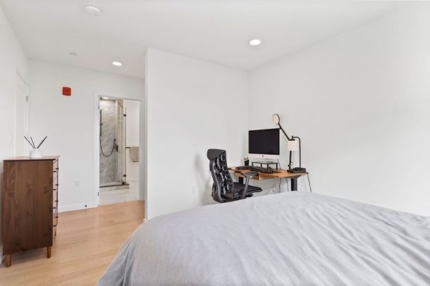 Bedroom, Home Office, Interior, Recessed Lighting, Wood Texture Flooring