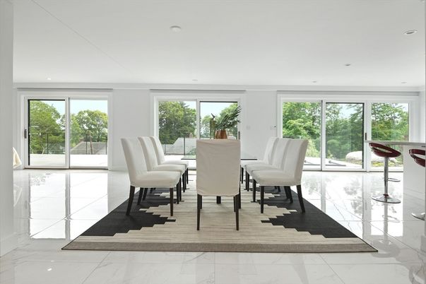 Dining room, Interior, Marble, Recessed Lighting